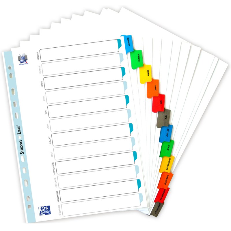 Oxford monthly index A4 January–December, 12 tabs, Mylar 170 g/m²