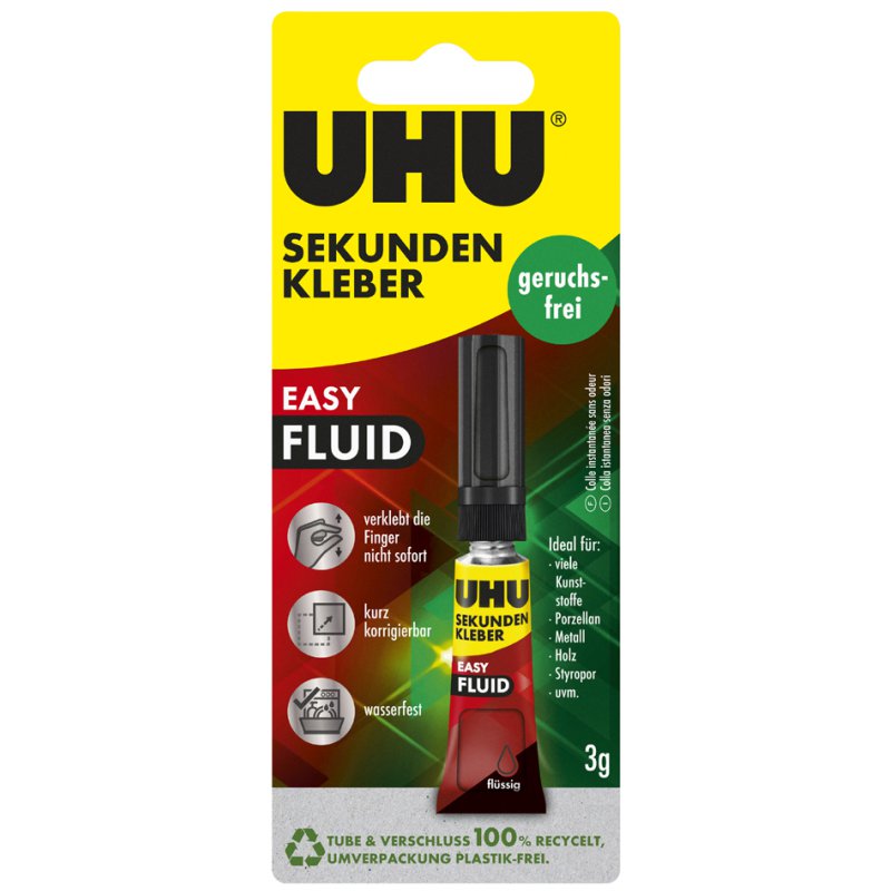 UHU colle instantanée Easy Fluid, sans solvant, tube 3g