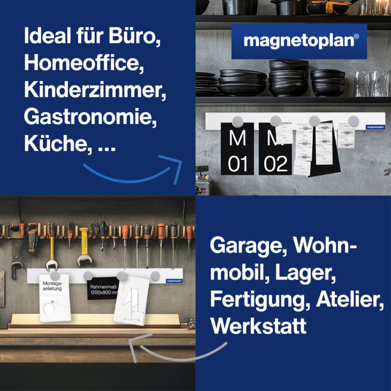 magnetoplan Bande murale magnétique avec 6 aimants, auto-adhésive, 1000×50 mm