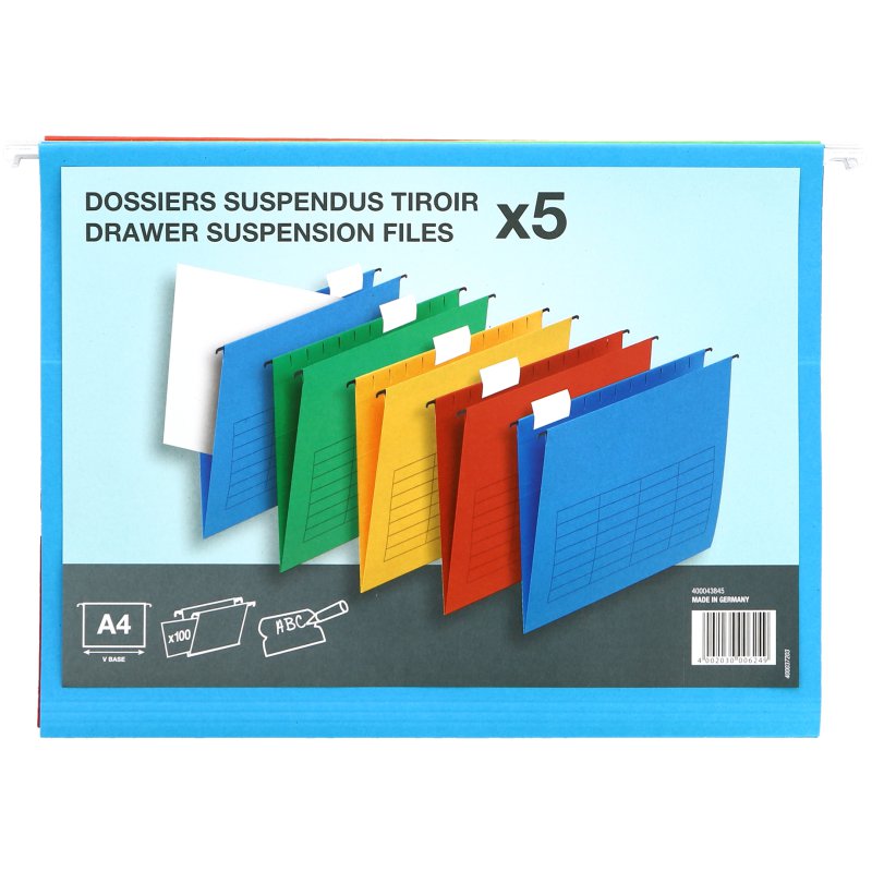 l'oblique hanging files for hanging filing box, cardboard, 5 pieces in assorted colours