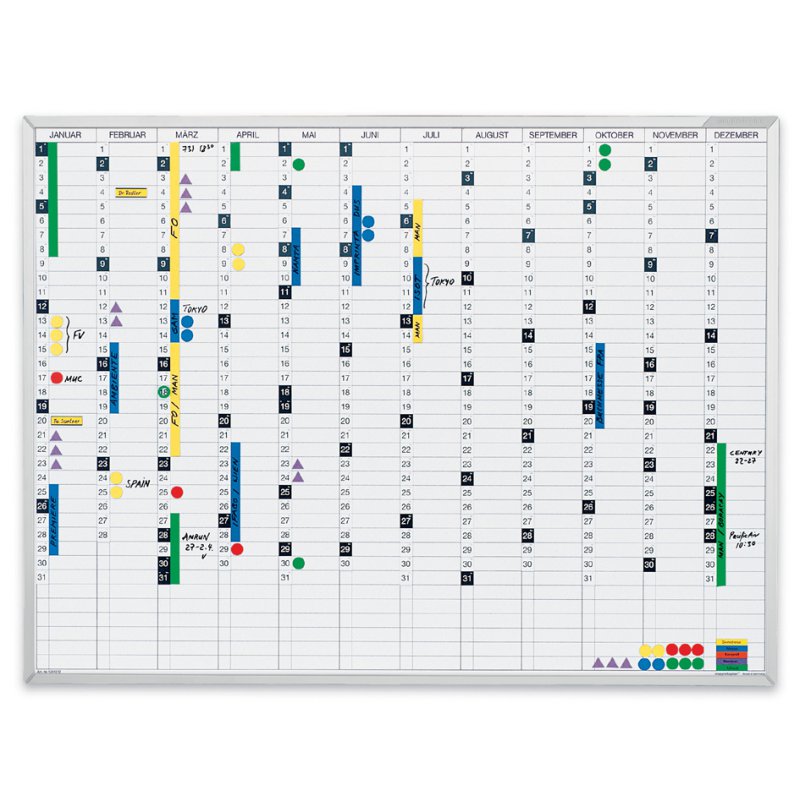 magnetoplan Planificateur annuel, magnétique, 90 × 60 cm, 12 bandes calendrier