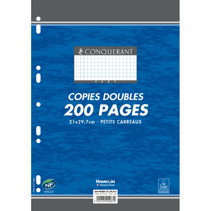 CONQUÉRANT SEPT writing pad A4, white, squared without margin, 100 sheets