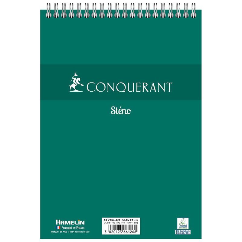 CONQUÉRANT SEPT bloc sténo blanc, 148×210 mm, 60 g/m², 90 feuilles