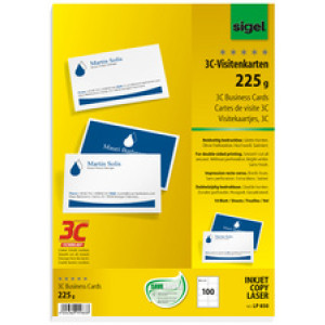Sigel visitekaartjes 3C, 85 × 55 mm, hochwit, 100 stuks