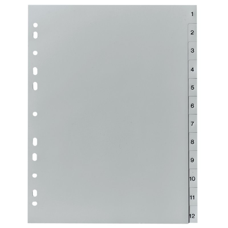 herlitz kunststof register, cijfers 1-12, A4, grijs