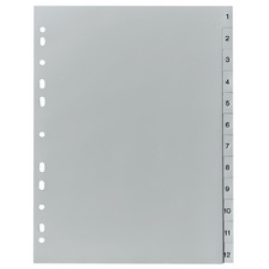 herlitz kunststof register, cijfers 1-12, A4, grijs