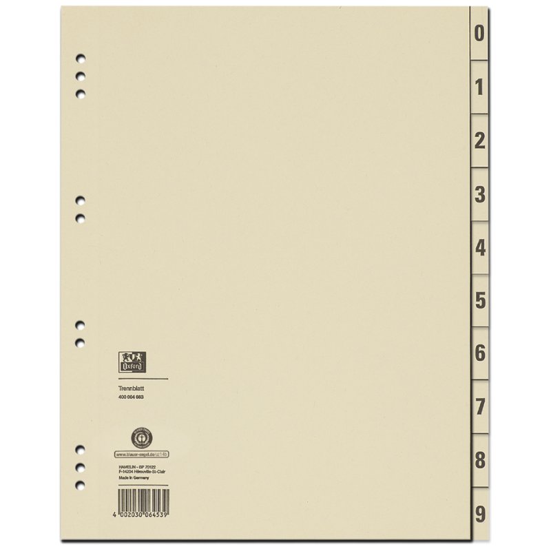 Oxford Intercalaires chamois, A4, imprimés 2 faces, 100 pcs