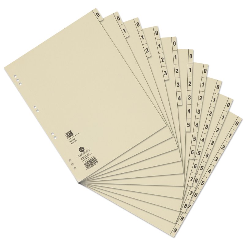 Oxford Intercalaires chamois, A4, imprimés 2 faces, 100 pcs