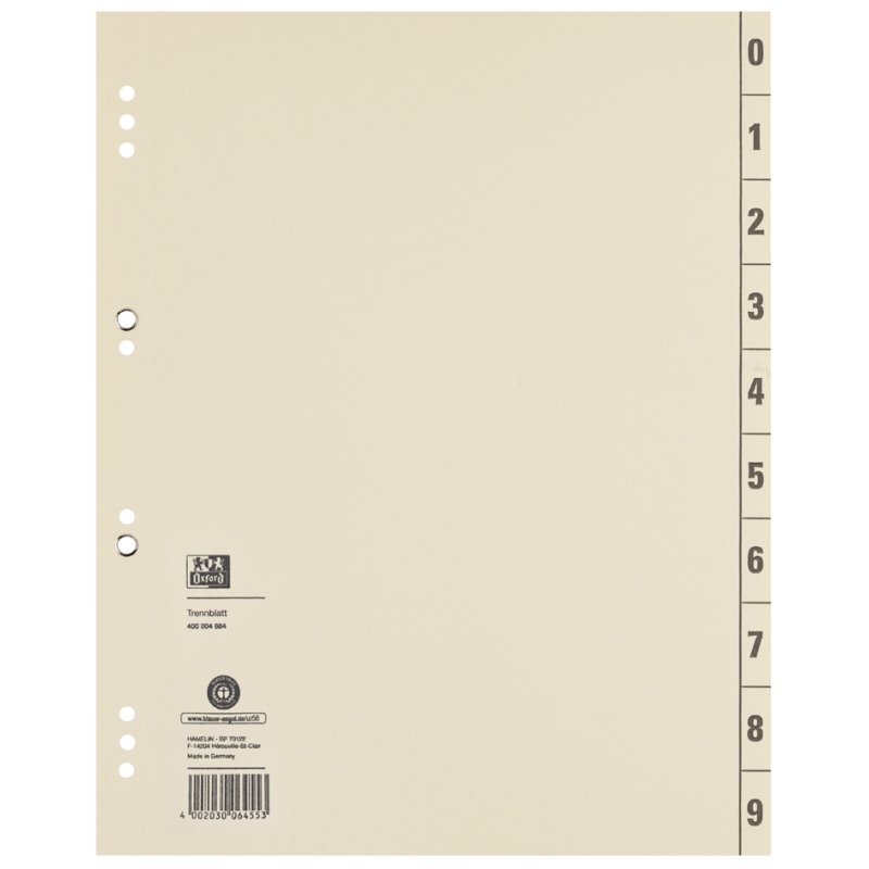 Oxford Intercalaires chamois, A4, imprimés 2 faces, 100 pcs