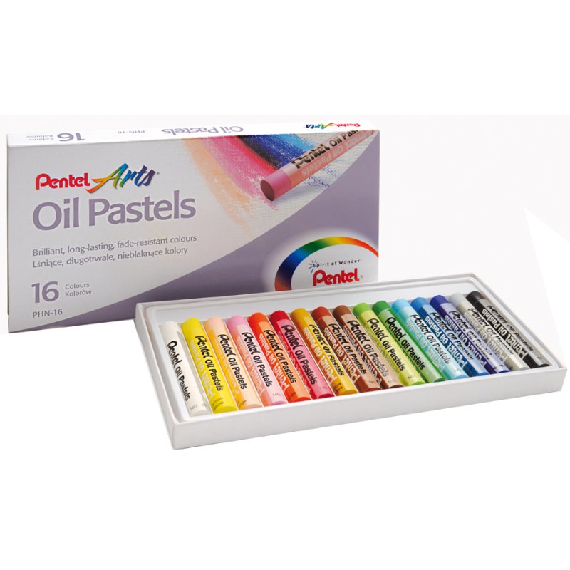 PentArt oil pastels, 16 pieces, assorted colours, plastic case