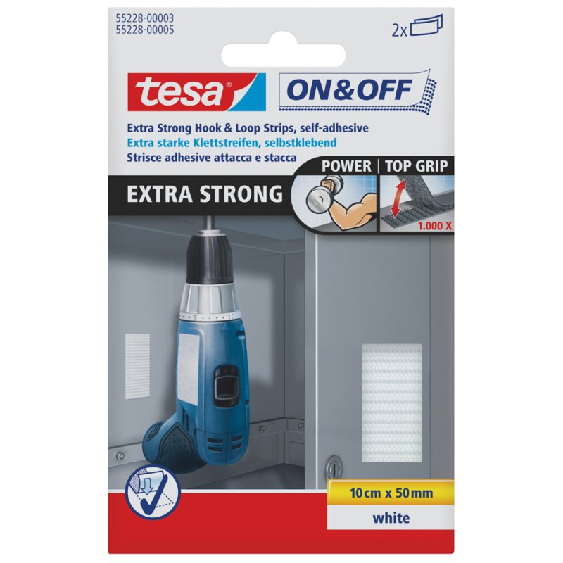 tesa On & Off bandes auto-agrippantes, extra-fortes, 50 × 100 mm, blanc