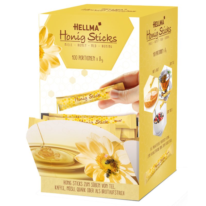 HELLMA honey sticks, display box, 100 pieces à 8 g