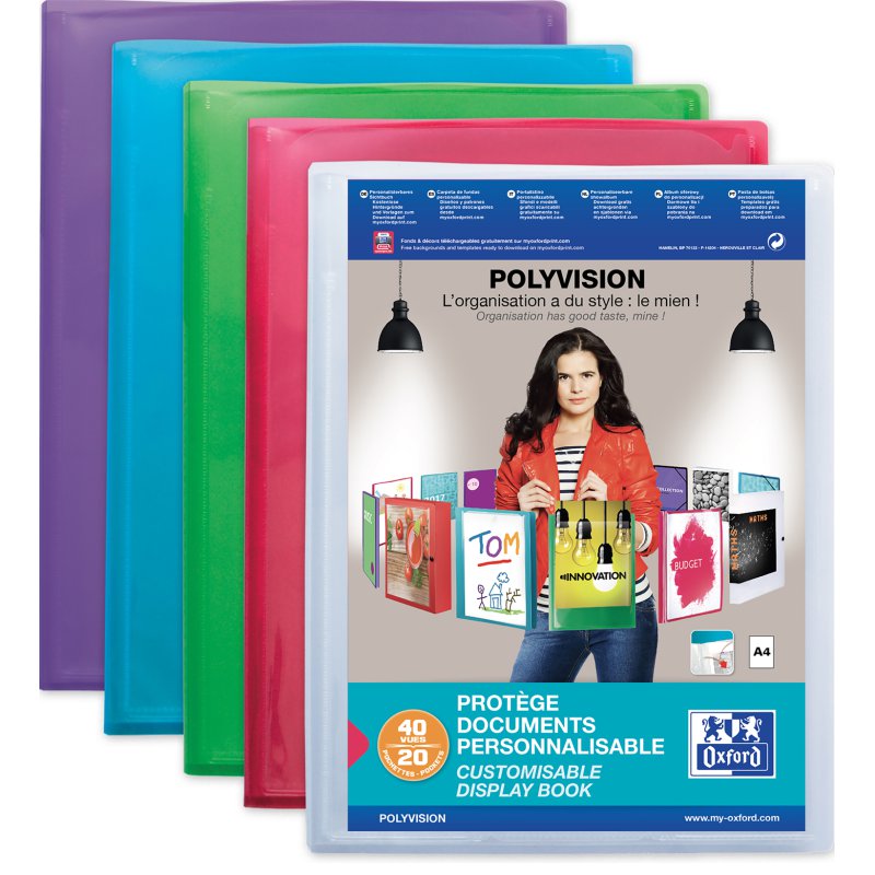 Oxford classeur de présentation POLYVISION A4, 60 pochettes, transparent, 10 pcs