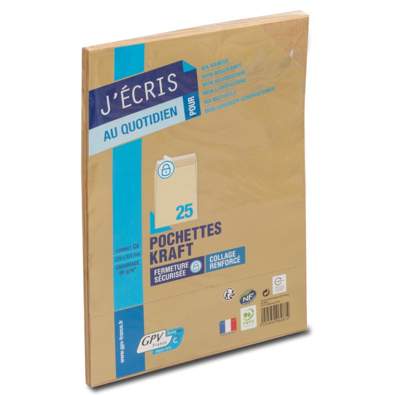 GPV pochettes d'expédition autocollantes, 260 × 330 mm, brun, 24 pièces