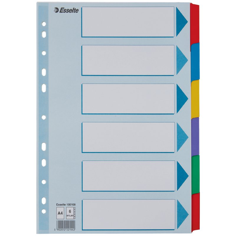 Esselte intercalaires carton A4, 6 parties, multicolore, blanc