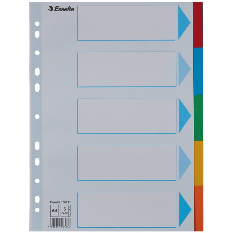 Esselte intercalaires carton A4, 6 parties, multicolore, blanc