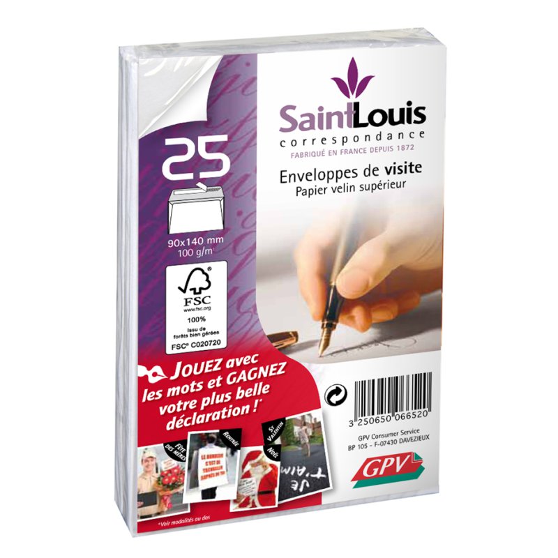 GPV enveloppes pour cartes de visite, 114 x 162 mm, blanc, 25 pièces