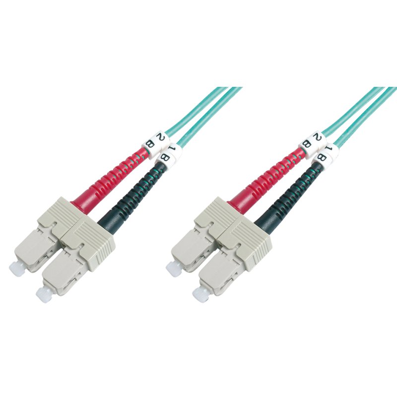 DIGITUS câble de raccordement fibre optique SC-duplex vers SC-duplex, OM3, turquoise, 1,0 mètre