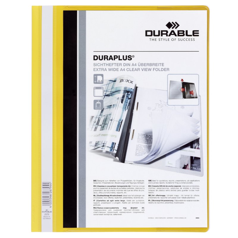 DURABLE snelhechter DURAPLUS A4, geel, extra breed
