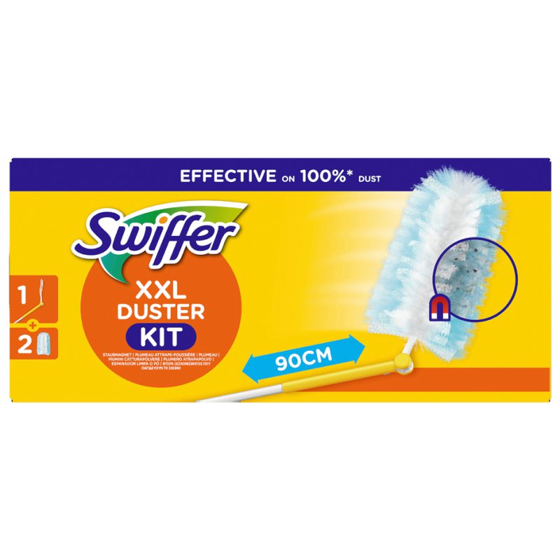 Swiffer stofmagneet XXL starterset, telescoopsteel tot 90 cm, 2 herbruikbare doeken