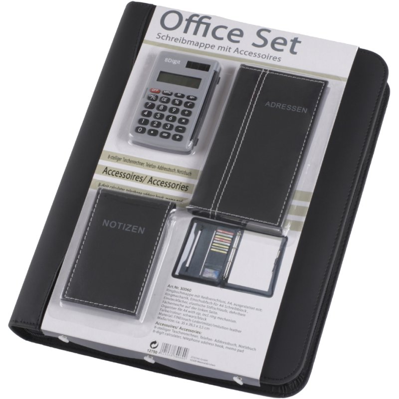 Alassio Office Set ring binder, black, A4, including office set
