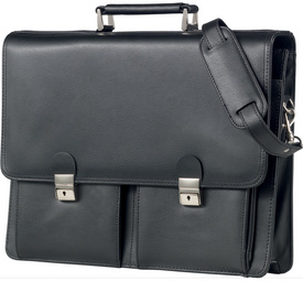 Alassio leren aktetas VENETO, zwart, laptopvak, 417×150×315 mm