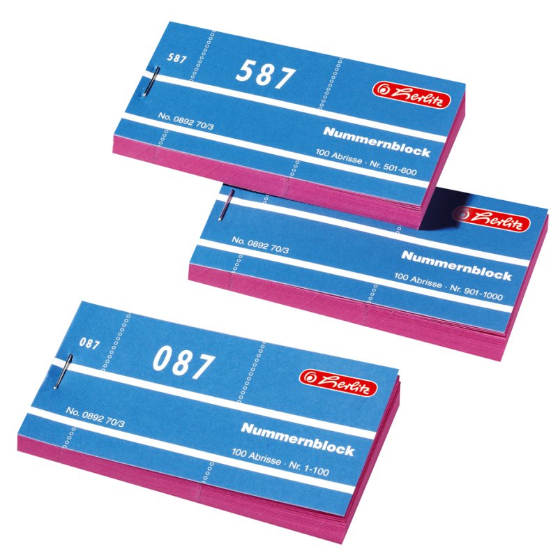 herlitz nummerblok, nummers 1-1000, 100 vel per blok, 10 stuks