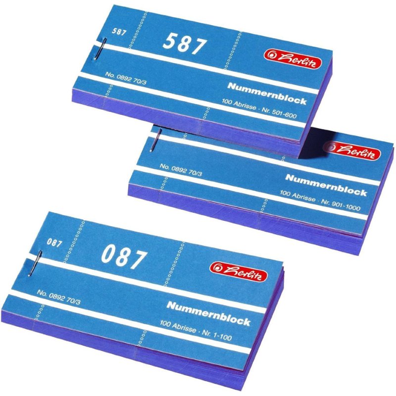 herlitz nummerblok, nummers 1-1000, 100 vel per blok, 10 stuks
