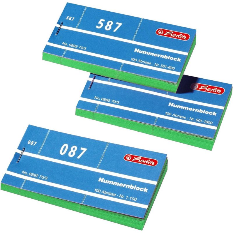 herlitz nummerblok, nummers 1-1000, 100 vel per blok, 10 stuks