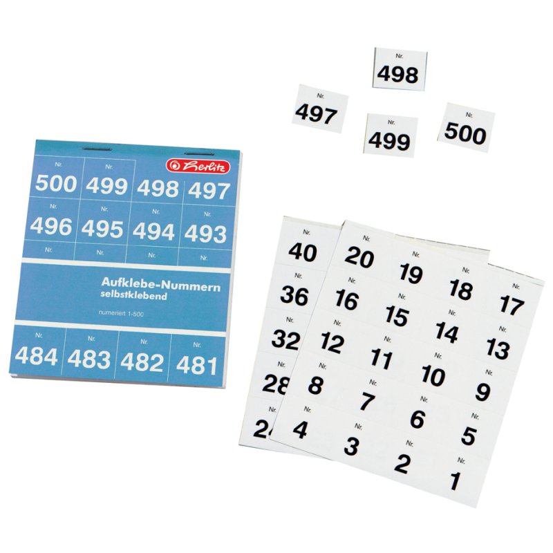 herlitz étiquettes numérotées autocollantes 1-500, blanc, 25×21 mm, 25 feuilles