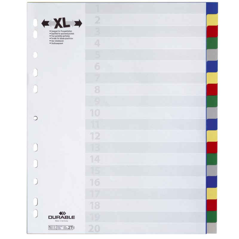 DURABLE intercalaires A4, 10 pièces, extra large, onglets colorés vierges