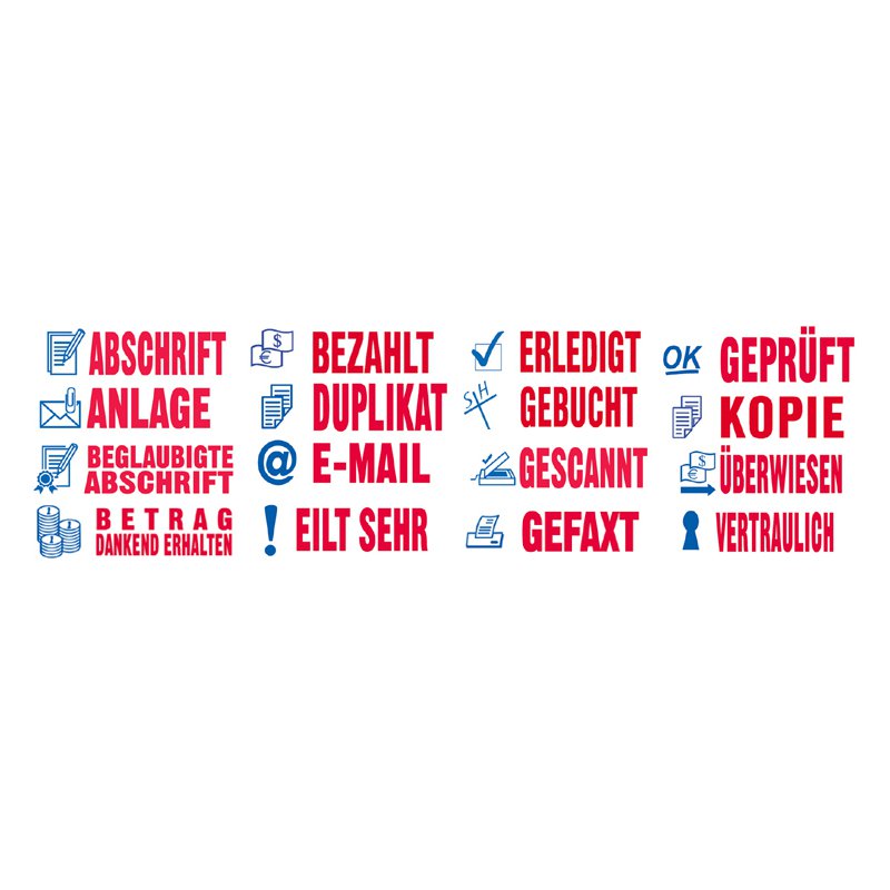 trodat tekststempel Office Printy 4.0 Afgehandeld, zelfinkleurend, 42×12 mm, blauw/rood