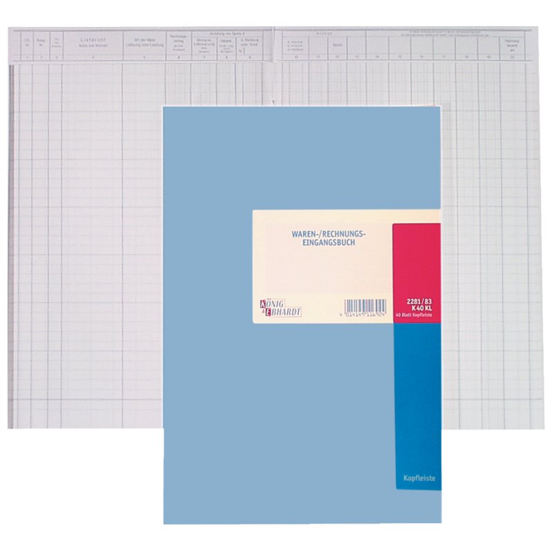 KÖNIG & EBHARDT goods and invoices cash book, white, A4, 6 distribution columns, 40 sheets
