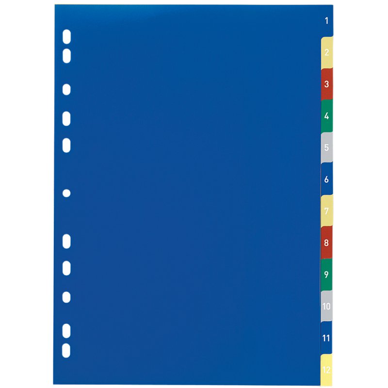 DURABLE intercalaires en plastique A4, chiffres 1-12, couleur, 12 pièces