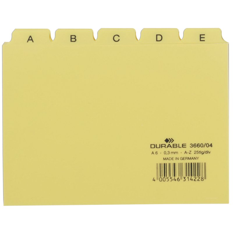 DURABLE indexregister A-Z, PP, A6 dwars, wit, 25-delig