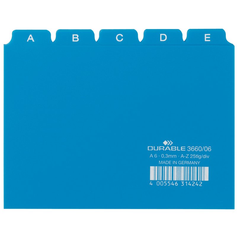 DURABLE indexregister A-Z, PP, A6 dwars, wit, 25-delig