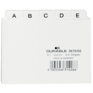 DURABLE indexwijzers A-Z, kunststof, A7-formaat, wit, 25 delen