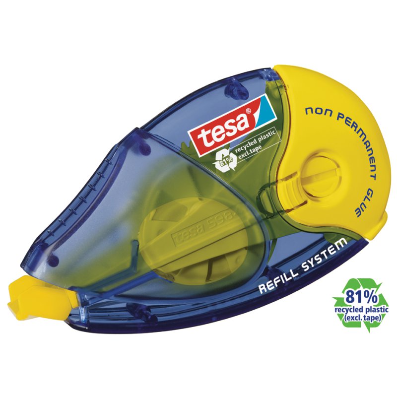 tesa EcoLogo recharge de colle non-permanente, 8,4 mm × 14 m, bleu-translucide