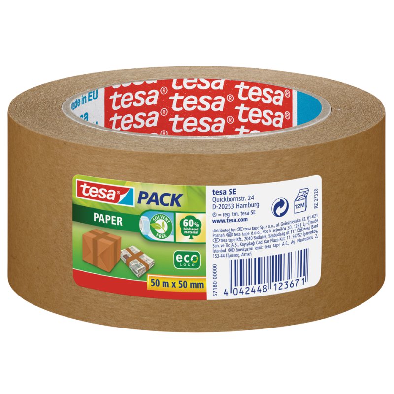 tesa verpakkingstape papier ecoLogo, bruin, 50 mm × 50 m, 6 stuks