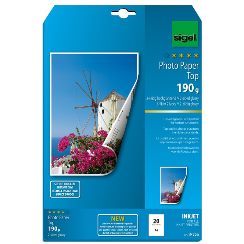 sigel InkJet fotopapier A4, dubbelzijdig hoogglans, 190 g/m², 20 vel