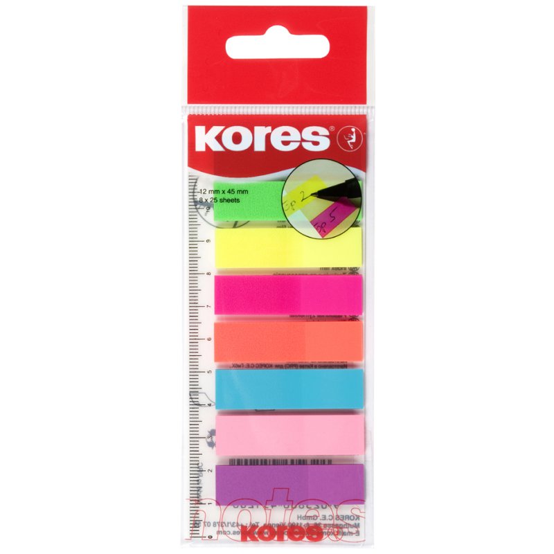 Kores Pagemarker onglets de marquage, 12 x 45 mm, couleurs néon, 200 pièces