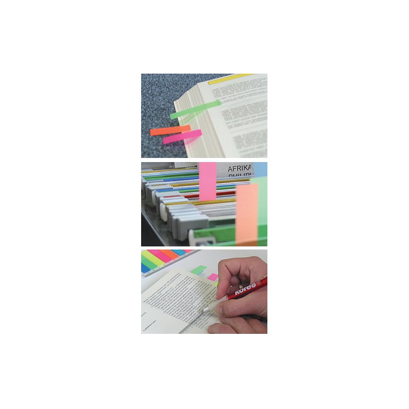 Kores Pagemarker onglets de marquage, 12 x 45 mm, couleurs néon, 200 pièces