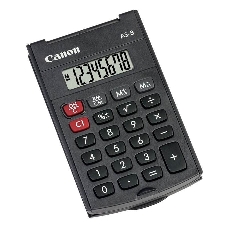 Canon AS-8 calculatrice de poche, alimentation par batterie, noir, écran 8 chiffres