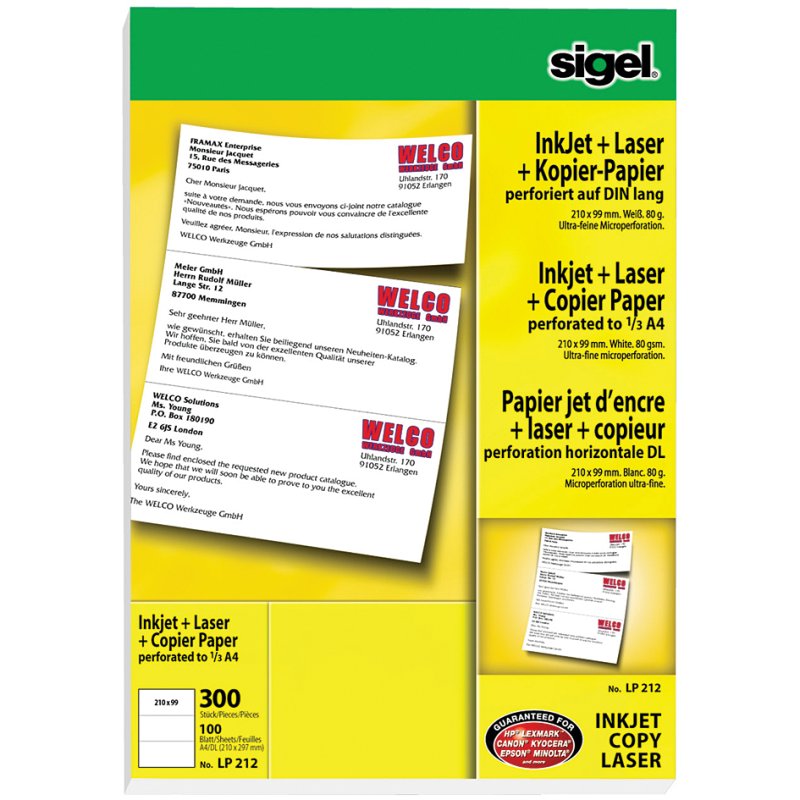 Sigel papier multifonctionnel MultiPrint A4, perforé au format A5, blanc, 100 feuilles