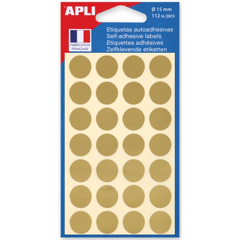 APLI pastilles de marquage, diamètre 15 mm, or, 112 pièces