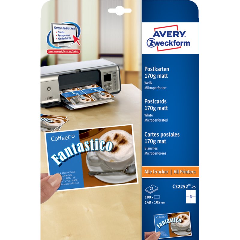 AVERY Zweckform postkaarten professioneel, 170 g/m², wit, 10,5×14,8 cm