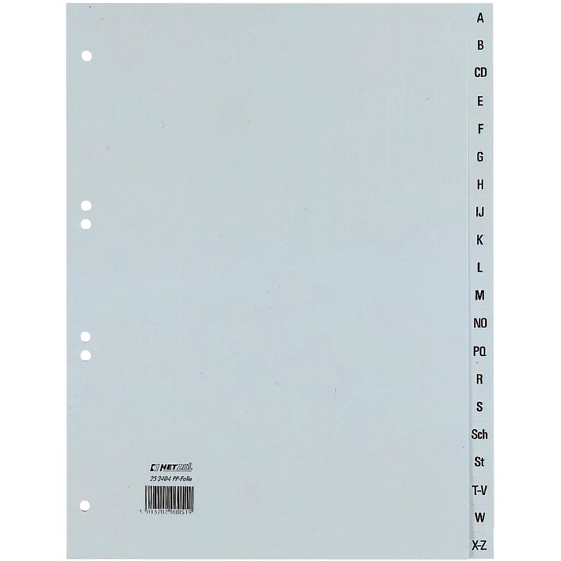 HETZEL intercalaires plastique A-Z, A4, gris, 24 pièces