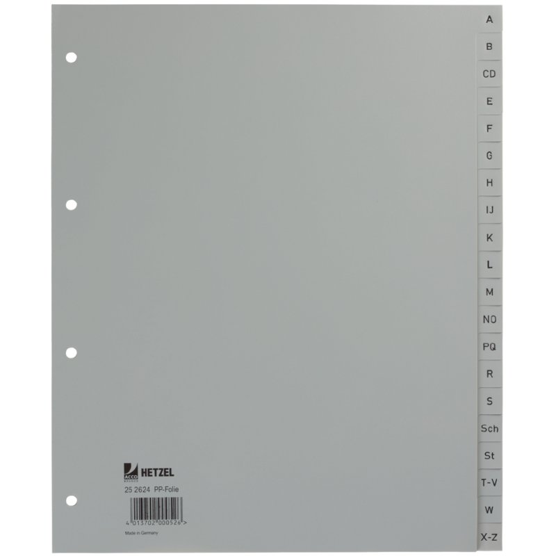 HETZEL intercalaires plastique A-Z, A4, gris, 24 pièces
