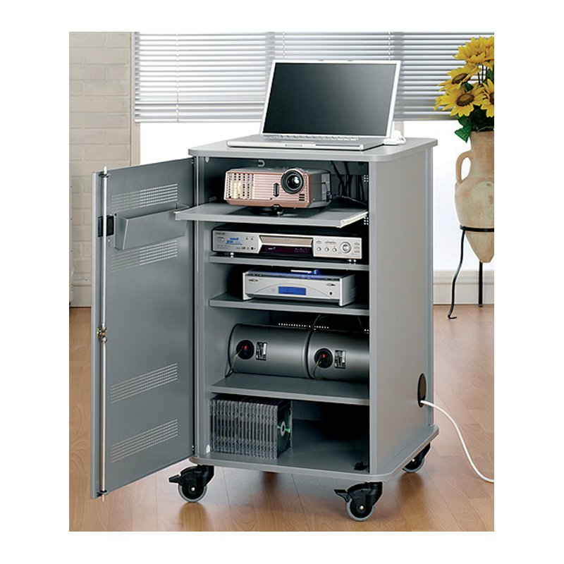 nobo multimediawagen, zilver, MDF met metalen deuren, 4 planken, 47,5 x 40 x 80 cm