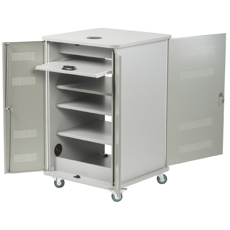 nobo multimediawagen, zilver, MDF met metalen deuren, 4 planken, 47,5 x 40 x 80 cm